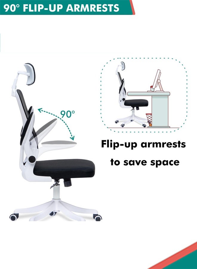 Bolivia's Office Chair,Ergonomic Mesh computer chair,Adjustable Height, Lumbar Support, ,Comfortable High Back Executive Swivel Computer Office Chair with Flip-up Armrests Comfortable Headrest (Black) - Image 4