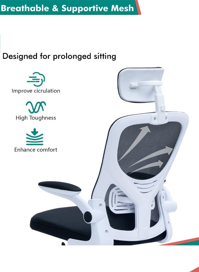 Bolivia's Office Chair,Ergonomic Mesh computer chair,Adjustable Height, Lumbar Support, ,Comfortable High Back Executive Swivel Computer Office Chair with Flip-up Armrests Comfortable Headrest (Black) - Image 5