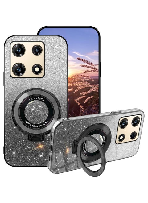 Infinix Note 40 Pro Plus TPU Case with Ring Holder [Compatible with Mag-Safe], Gradient Glitter Glossy Transparent Double Layers Detachable Slim Cas