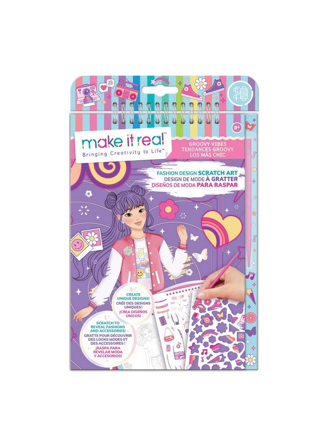Make It Real Make It Real: Fashion Design Scratch Art: Groovy Vibes - Scratch to Reveal Fashions & Accessories, Coloring Pages & Sticker Sheet, Girls & Kids Age 8+  - Image 1