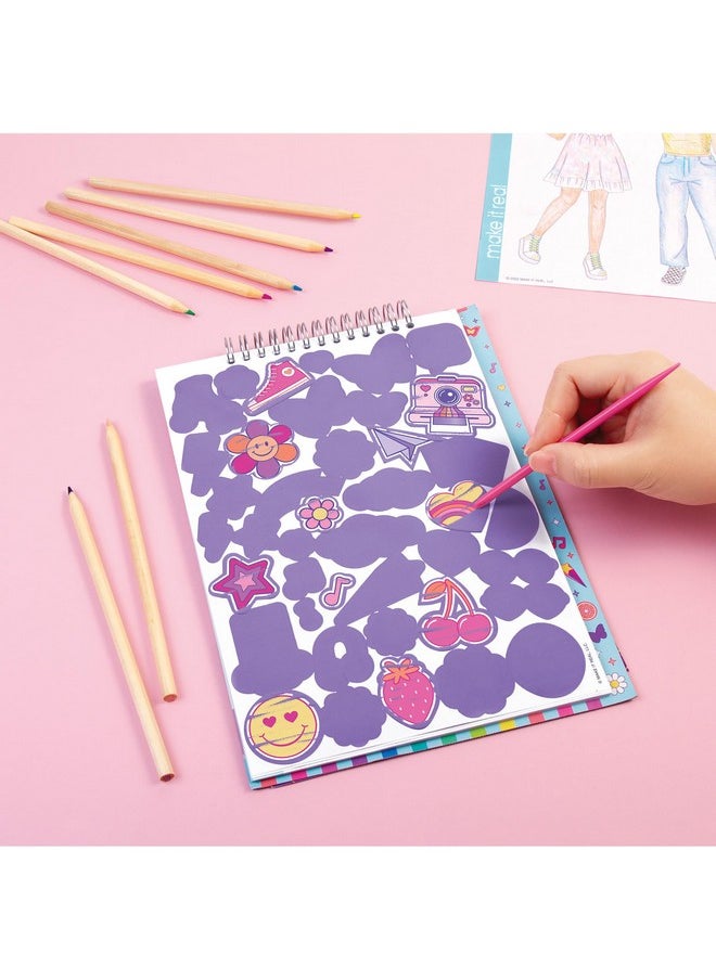 Make It Real Make It Real: Fashion Design Scratch Art: Groovy Vibes - Scratch to Reveal Fashions & Accessories, Coloring Pages & Sticker Sheet, Girls & Kids Age 8+  - Image 5