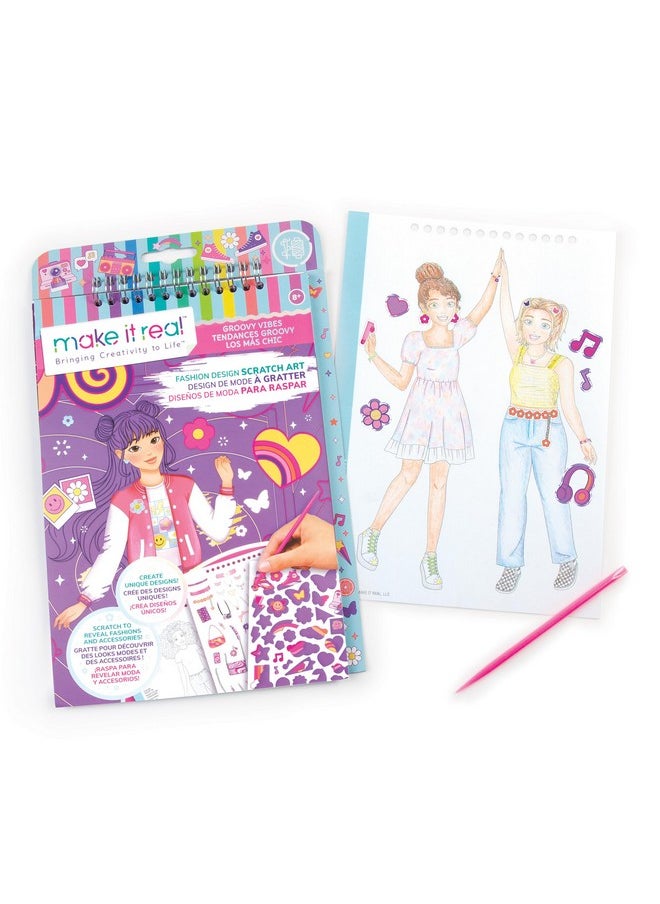 Make It Real Make It Real: Fashion Design Scratch Art: Groovy Vibes - Scratch to Reveal Fashions & Accessories, Coloring Pages & Sticker Sheet, Girls & Kids Age 8+  - Image 4