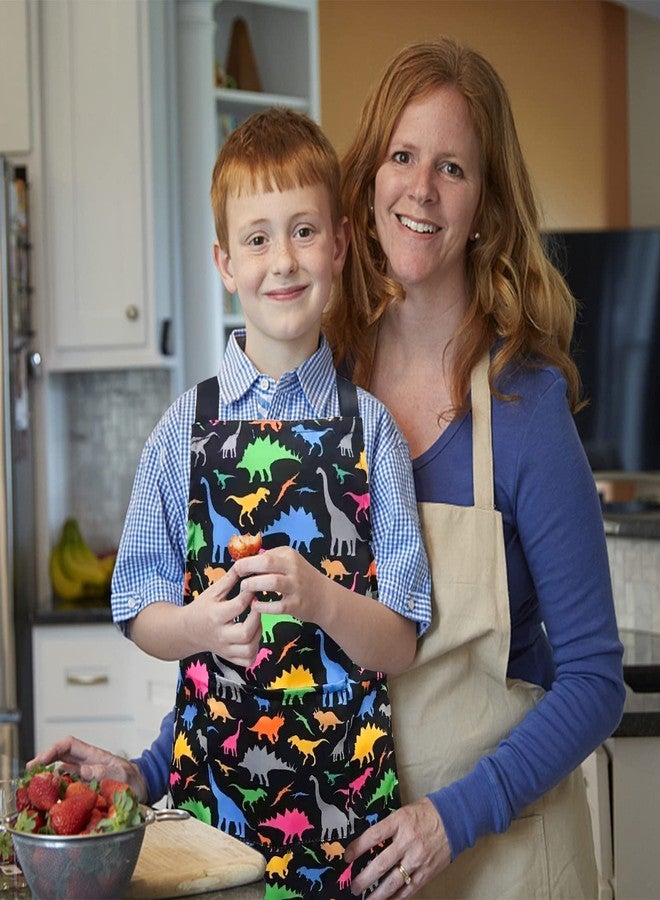 MRYUWB Kids Boys Dinosaur Apron with Pockets, Girls Aprons for Cooking, Painting, Kitchen Chef Apron for Children 3-12 Years (Black & Dinosaurs, Small (3-5 Years)) - Image 2