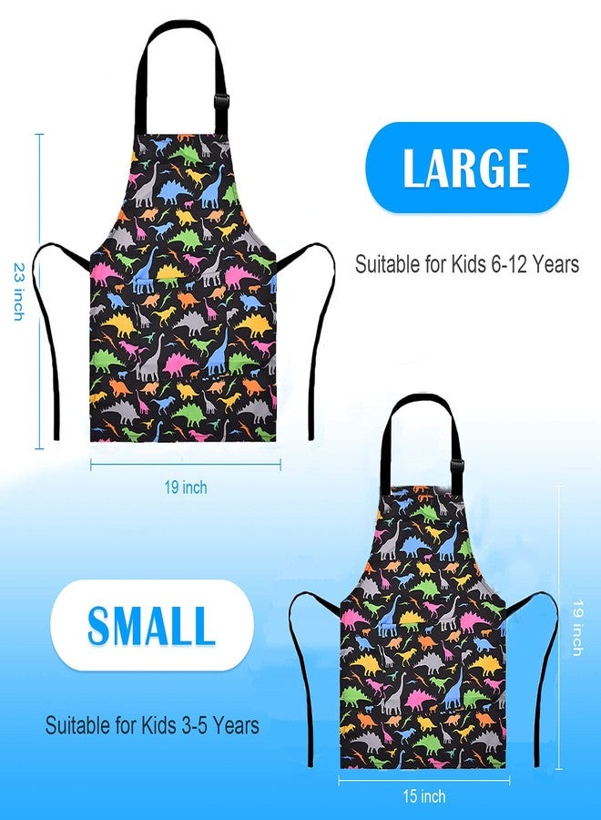 MRYUWB Kids Boys Dinosaur Apron with Pockets, Girls Aprons for Cooking, Painting, Kitchen Chef Apron for Children 3-12 Years (Black & Dinosaurs, Small (3-5 Years)) - Image 5