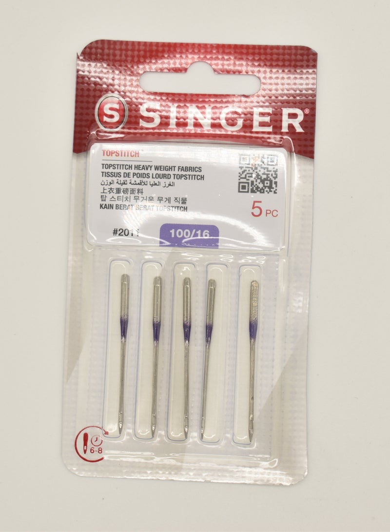 سينجر ابر سنجر للغرزة العليا مقاس 100/16 (عبوة 5 ابره) خيط معدني عين كبيرة برازيلي
