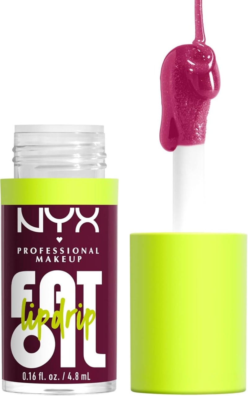 NYX Professional Makeup Lip Gloss, High Shine, Non-Sticky FInish, 12 Hours Hydrating, Fat Applicator, With Squalane, Raspberry and Cloudberry Oils, Fat Oil Lip Drip, Shade: That's Chic