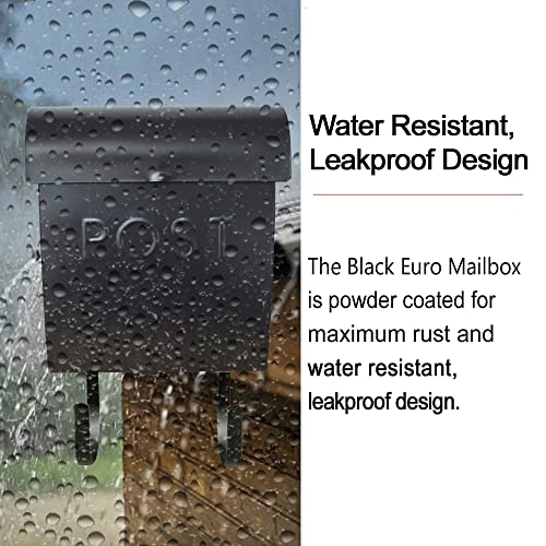 NACH Mailboxes for Outside Wall Mount, 12 x 11.2 x 4.5 inch, Black Mailbox, Waterproof Mailbox with Outdoor Newspaper Holder - The Euro Mailbox - Image 3