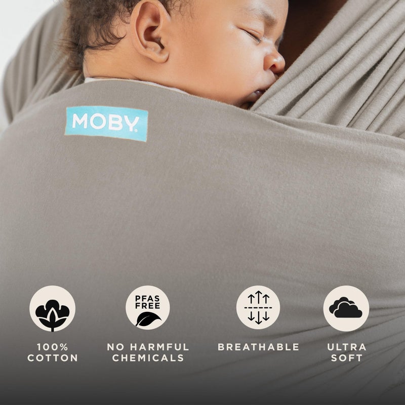 Moby Baby Wrap Carrier Classic for Newborns to Toddlers (8-33lbs), Infant Sling Carrier, Lightweight & Hands Free Design, Adjustable for All Body Types (Stone Grey) - Image 4