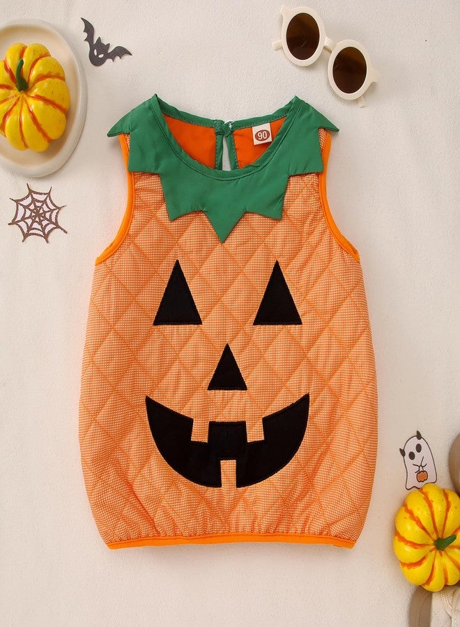 KEKEMI Toddler Boys Girls Halloween Outfit Ghost Pumpkin Face Sleeveless Shirts Spooky Season Tank Tops Cute Fall Vest Tees(Orange-A,4-5T) - Image 4
