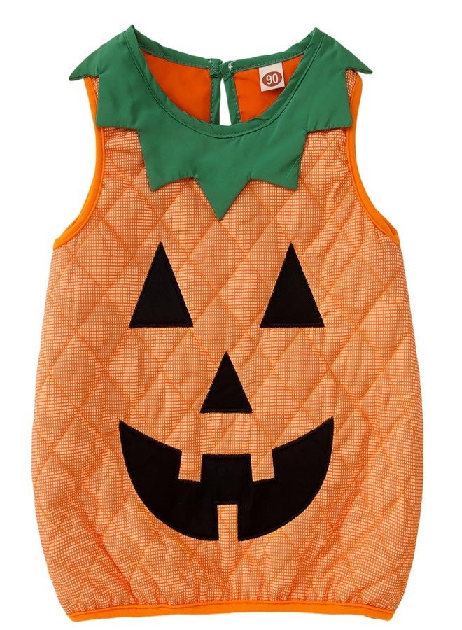 KEKEMI Toddler Boys Girls Halloween Outfit Ghost Pumpkin Face Sleeveless Shirts Spooky Season Tank Tops Cute Fall Vest Tees(Orange-A,4-5T) - Image 1
