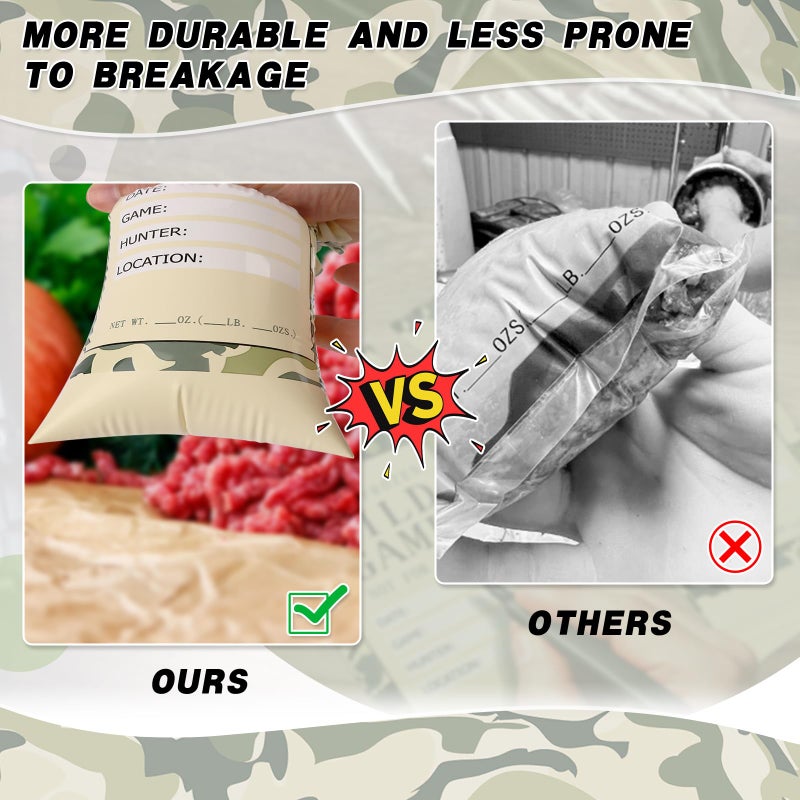UQM 280 Pack Wild Game Meat Bags for Freezer, 2 Lb Larger Ground Meat Bags, Wild Game Meat Bag to Protect Your Meat from Freezer Burn, Camouflage - Image 5