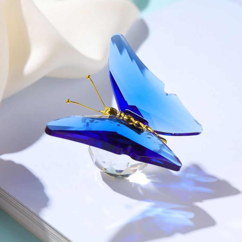 Movdyka Crystal Butterfly for Mom Women Metal Butterfly Room Decor Collection Figurine Blue Glass Butterfly Craft Desk Office Decorations Table Centerpieces - Image 5