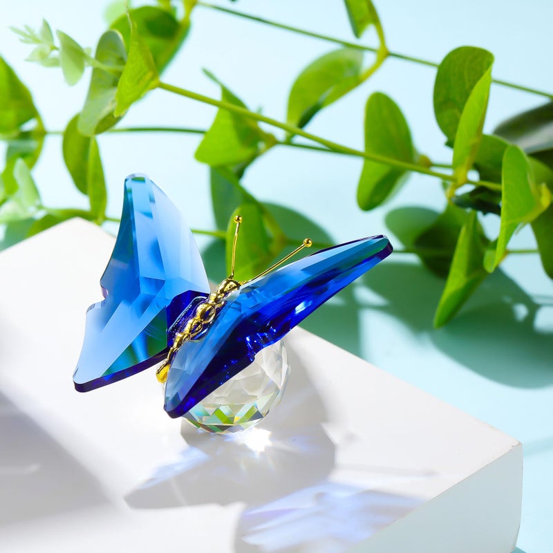 Movdyka Crystal Butterfly for Mom Women Metal Butterfly Room Decor Collection Figurine Blue Glass Butterfly Craft Desk Office Decorations Table Centerpieces - Image 2