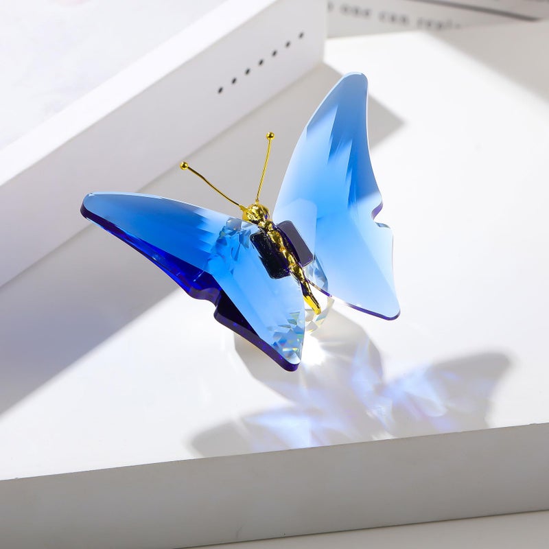Movdyka Crystal Butterfly for Mom Women Metal Butterfly Room Decor Collection Figurine Blue Glass Butterfly Craft Desk Office Decorations Table Centerpieces - Image 3