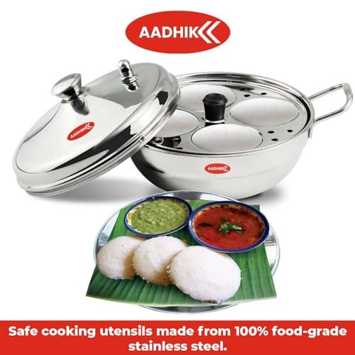 Aadhik Stainless Steel Multi Purpose Kadai with Steel Lid, Idli Maker 2 Idli Plate 8 Cavity Idli Cooker Stainless Steel Idly Pot with Steamer, Silver - Image 5