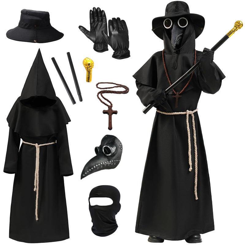 Fooecor Plague Doctor Costume with Plague Doctor Mask for Boys Girls Halloween DressUp Cosplay Party ChildL - Image 2