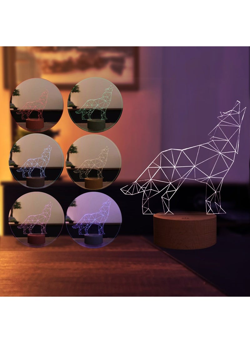 By-Lamp - Wolf LED Table Lamp Wooden Base 7 Different Light Colors - Image 1