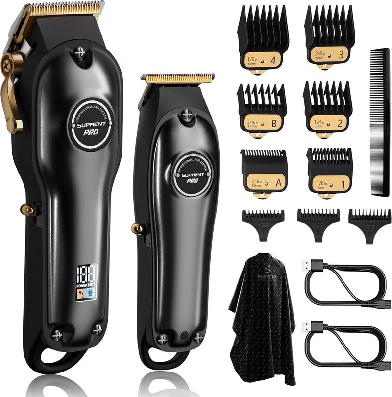 SUPRENT PRO Professional Hair Clippers for Men Hair Cutting Kit  Zero Gap TBlade Trimmer Combo Cordless Barber Clipper Set with LED Display for Mens GiftsBlack