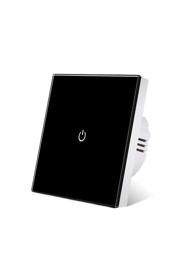 UBARO  86 Type Tempered Glass Smart Touch Wall Switch, Single Live Wire Embedded Flush Mount 1 Gang Black Panel White Shell - Image 1