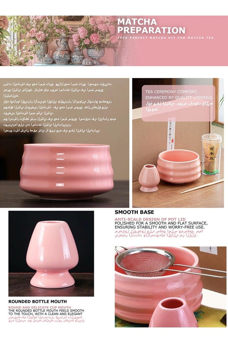 Sahramart 5PCS Matcha Tea Set Matcha Whisk Kit Matcha Ceramic Bowl Matcha Whisk, Whisk Holder Traditional Scoop Perfect Set to a Traditional of Matcha Tool,Pink - Image 5