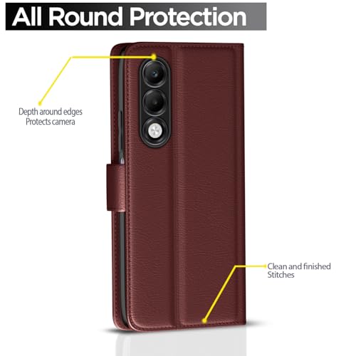 Pikkme Flip Cover for Oppo K13x 5G | Leather Finish | Shockproof with Card Pockets & Wallet Stand | Ultimate Protection Case(Brown) - Image 4