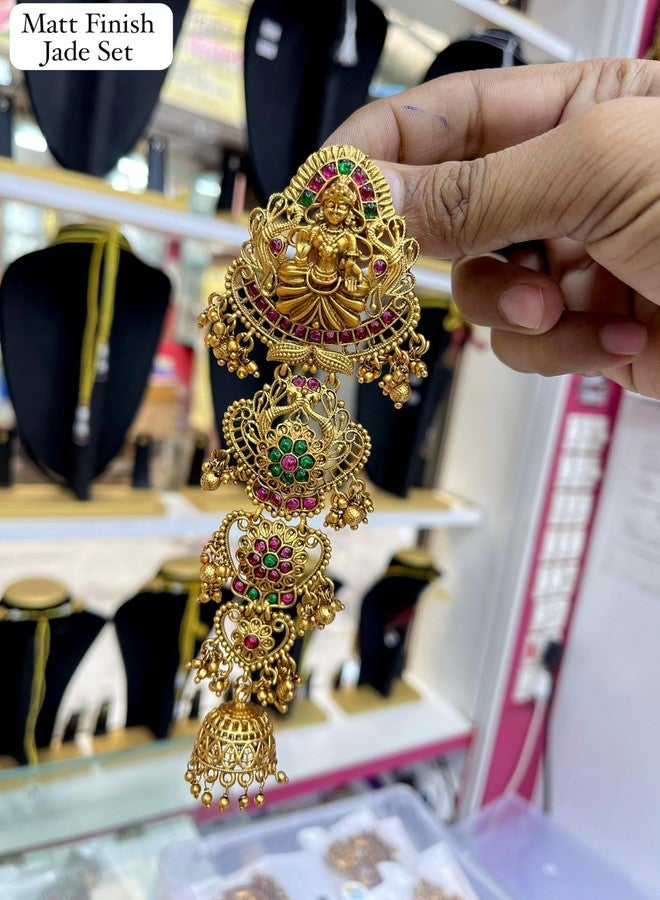 KGR Splash Original Kemp Stones Gold Plated Bridal Heavy Design Jada Billalu Set For Bridal, Bharatanatyam Jewellery Set, Wedding Hair Design Jada Billa For Women Hair Decoration, Pack OF 1 - Image 2
