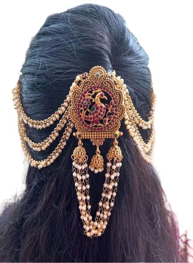 KGR Splash Original Kemp Stones Gold Plated Bridal Heavy Design Jada Billalu Set For Bridal, Bharatanatyam Jewellery Set, Wedding Hair Design Jada Billa For Women Hair Decoration, Pack OF 1 - Image 1