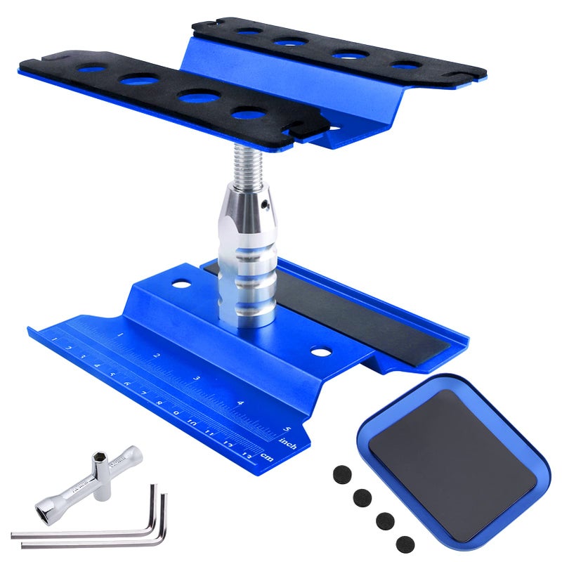 GoHobby RC Car Work Stand Aluminum Repair Workstation 360 Degree Rotation Lift Lower wScrew Tray Tools for 110 112 116 Scale Traxxas TRX4 Axial Arrma Redcat Losi RC Crawler Monster Truck Buggy Navy Blue - Image 3