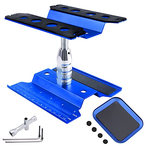 GoHobby RC Car Work Stand Aluminum Repair Workstation 360 Degree Rotation Lift Lower wScrew Tray Tools for 110 112 116 Scale Traxxas TRX4 Axial Arrma Redcat Losi RC Crawler Monster Truck Buggy Navy Blue - Image 1