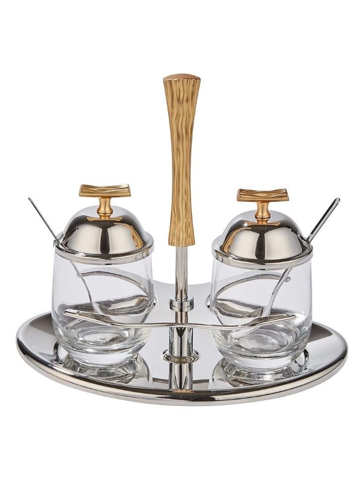 Glass Condiment Jar Set with Tray Spice & Pickle Holder