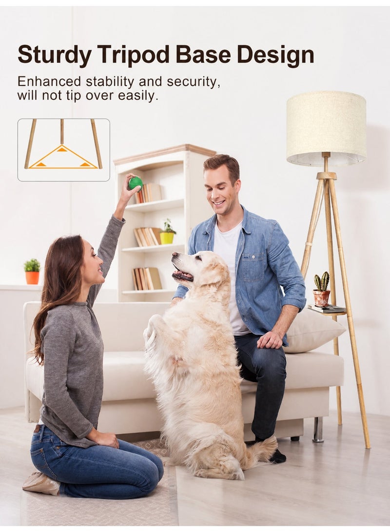 OUTON Solid Wooden Tripod Floor Lamp, Bulb Included, Standing Lamp with Remote Control, Dimmable & 4 Color Temperatures, 1H Timer, Floor Lamp with Storage Shelf Linen Shade for Living Room Bedroom - Image 3