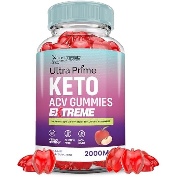 Justified Laboratories Ultra Prime Keto ACV Gummies Extreme 2000MG UltraPrime Keto Gummies Apple Cider Vinegar Formulated with Pomegranate Beet Juice Powder B12 Vegan Non GMO 60 Gummys - Image 1