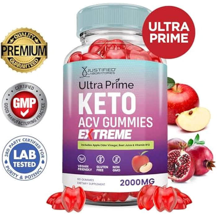Justified Laboratories Ultra Prime Keto ACV Gummies Extreme 2000MG UltraPrime Keto Gummies Apple Cider Vinegar Formulated with Pomegranate Beet Juice Powder B12 Vegan Non GMO 60 Gummys - Image 2