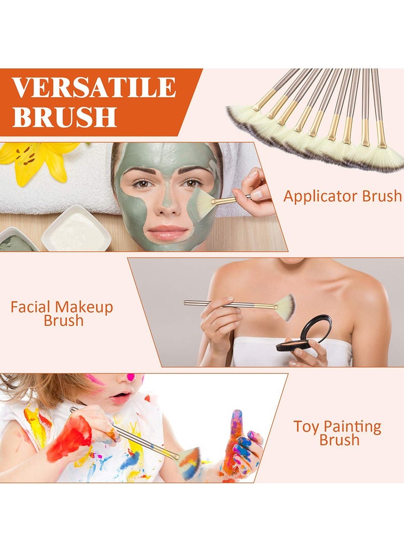 9 قطع من فرش أقنعة الوجه على شكل مروحة ناعمة وأدوات توزيع أقنعة الوجه وفرش المكياج وأدوات التجميل بمقبض لتقشير أقنعة المكياج للنساء (شعر الشمبانيا) - Image 3