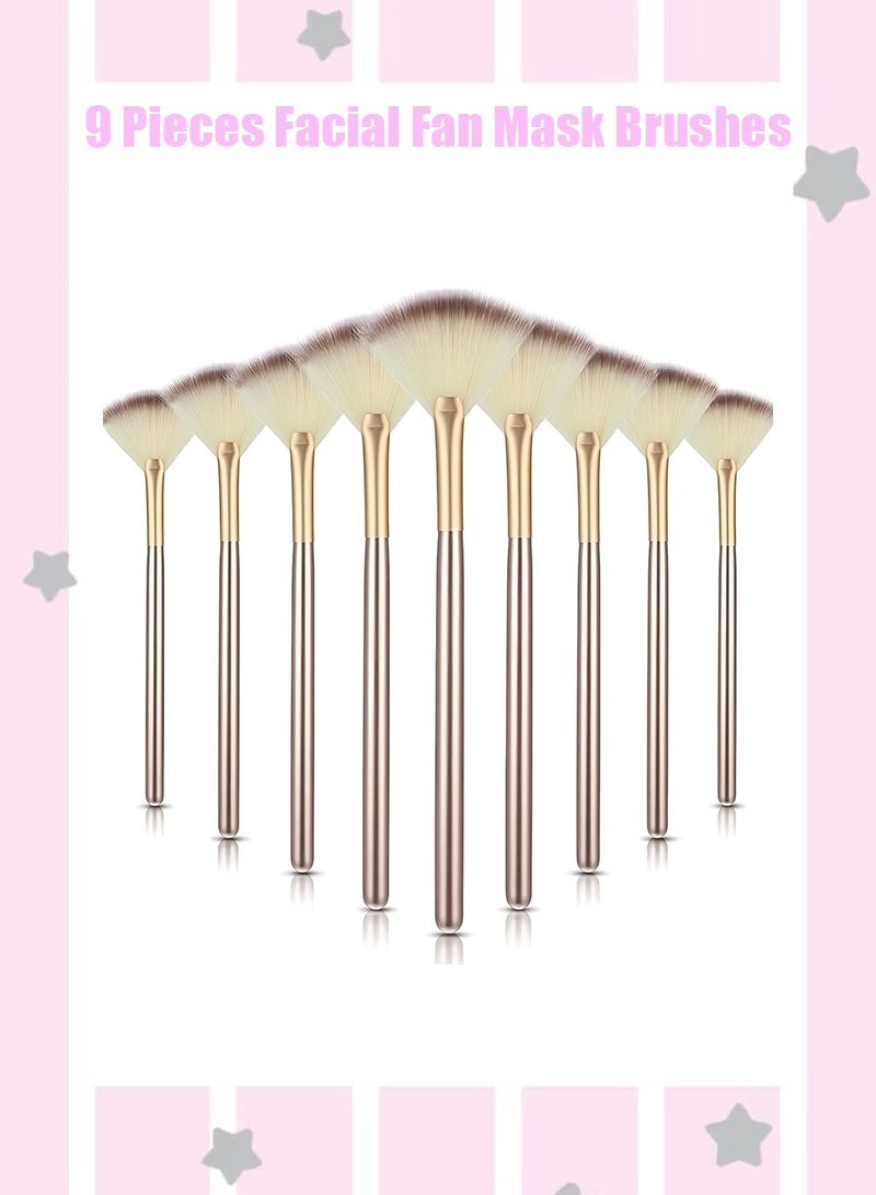 9 قطع من فرش أقنعة الوجه على شكل مروحة ناعمة وأدوات توزيع أقنعة الوجه وفرش المكياج وأدوات التجميل بمقبض لتقشير أقنعة المكياج للنساء (شعر الشمبانيا) - Image 1