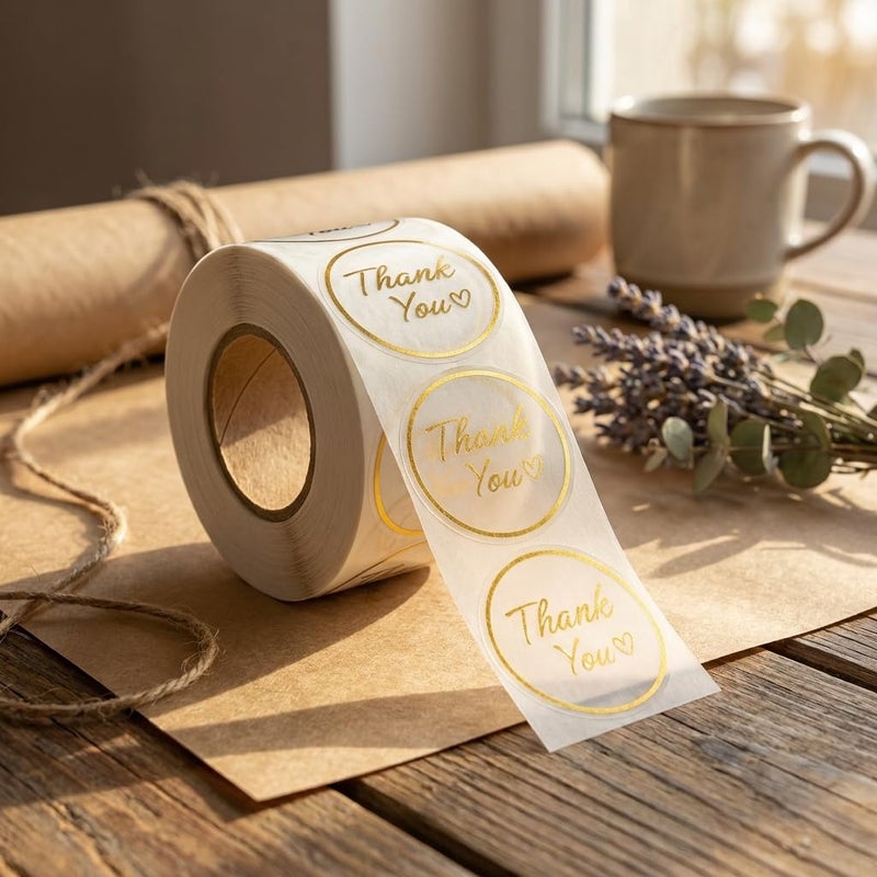 IBAKE Thank You Stickers for Small Business â€“ 500 Clear Round Stickers with Gold Foil Script, 1.5 Inch Waterproof Adhesive Labels for Packaging, Envelopes & Gift Bags - Image 2