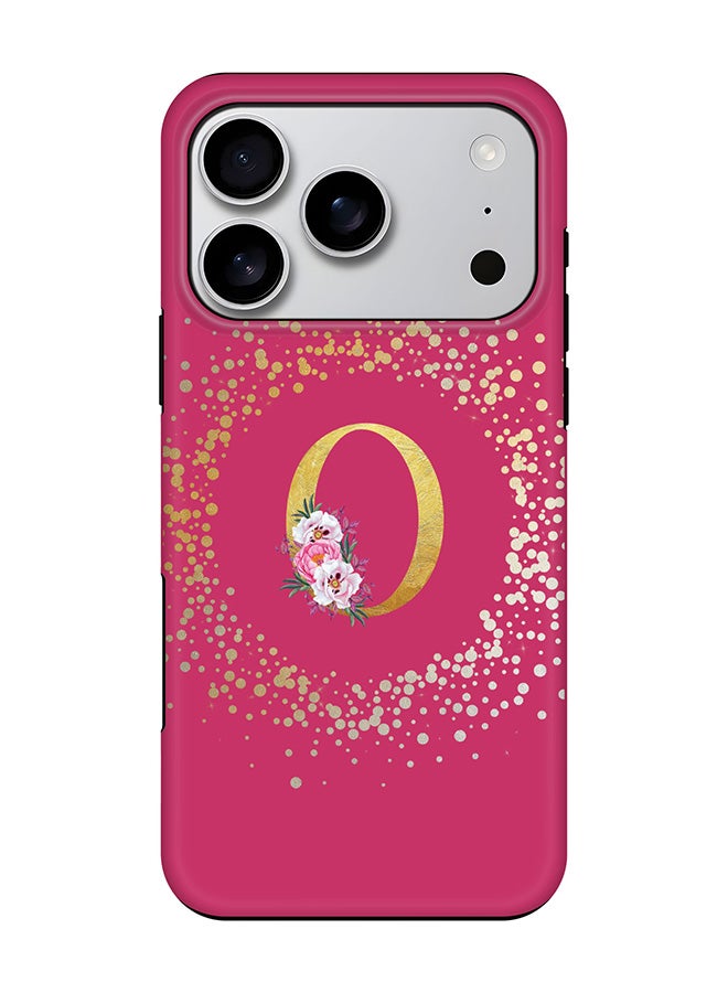 Stylizedd Tough Pro Magnetic Case for iPhone 17 Pro, Dual Layer hybrid PC + TPU Mobile Cover Matte - Custom Monogram Floral - O ( Deep Pink )