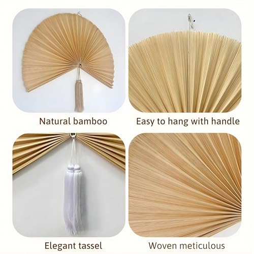 Chicvillage Boho Wall Decor 60", Bedroom Wall Decor for Above Bed, Aesthetic Wall Decor Bamboo Fan Art, Large Woven Headboard, Hook Included (Beige) - Image 3