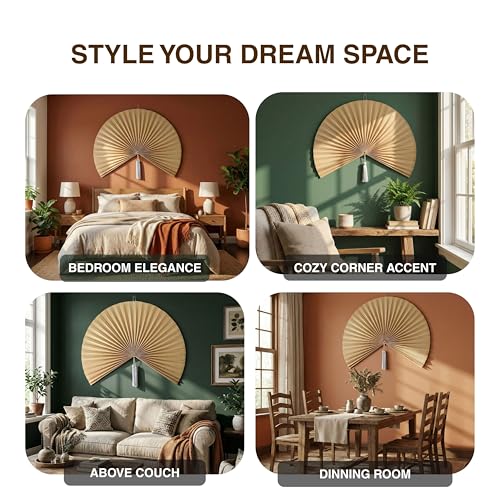 Chicvillage Boho Wall Decor 60", Bedroom Wall Decor for Above Bed, Aesthetic Wall Decor Bamboo Fan Art, Large Woven Headboard, Hook Included (Beige) - Image 2