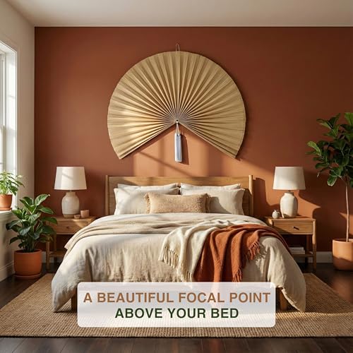 Chicvillage Boho Wall Decor 60", Bedroom Wall Decor for Above Bed, Aesthetic Wall Decor Bamboo Fan Art, Large Woven Headboard, Hook Included (Beige) - Image 4