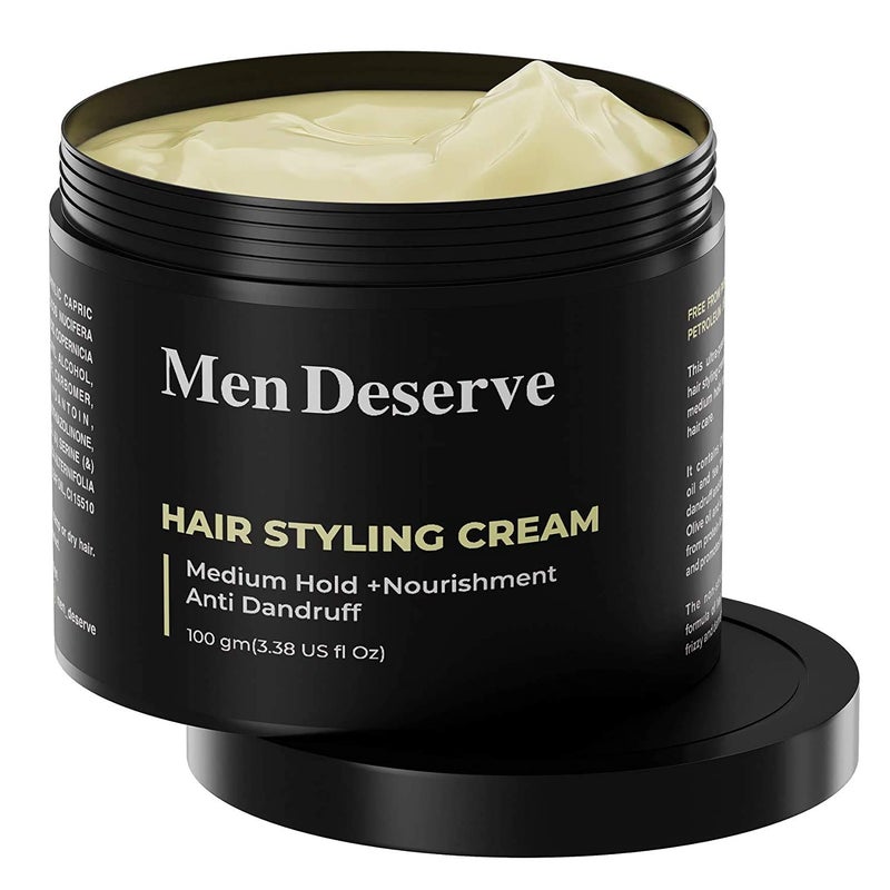 MEN DESERVE مجموعة كريم الشعر اليومية للرجال 2x100غ كريم تصفيف الشعر غير الدهني للرجال بزيت الزيتون وزيت جوز الهند والكيراتين للشعر الجاف والمجعد - Image 4