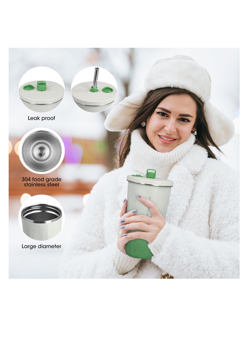 Excefore Tumbler with Straw and Lid, 600ML Gradient Color Thermos Cup, Thermal Insulated Vacuum Stainless Steel Thermal Mug, Reusable Leak-Proof Coffee Cups, Keeps Drinks Cold & Hot, Green - Image 3