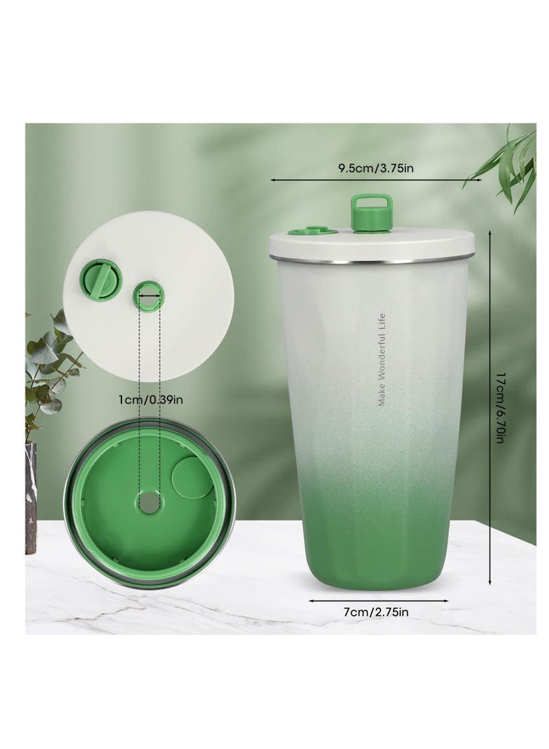 Excefore Tumbler with Straw and Lid, 600ML Gradient Color Thermos Cup, Thermal Insulated Vacuum Stainless Steel Thermal Mug, Reusable Leak-Proof Coffee Cups, Keeps Drinks Cold & Hot, Green - Image 2
