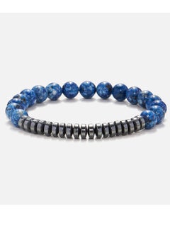 CHRYSOSTOMOS Handmade Beaded Bracelet for Men with Deep Blue Agate and Polished Hematite Accents  - Image 1