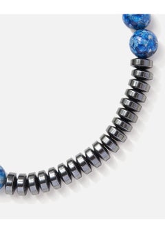 CHRYSOSTOMOS Handmade Beaded Bracelet for Men with Deep Blue Agate and Polished Hematite Accents  - Image 2