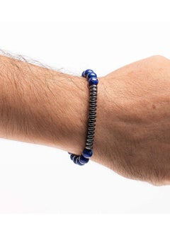 CHRYSOSTOMOS Handmade Beaded Bracelet for Men with Deep Blue Agate and Polished Hematite Accents  - Image 3