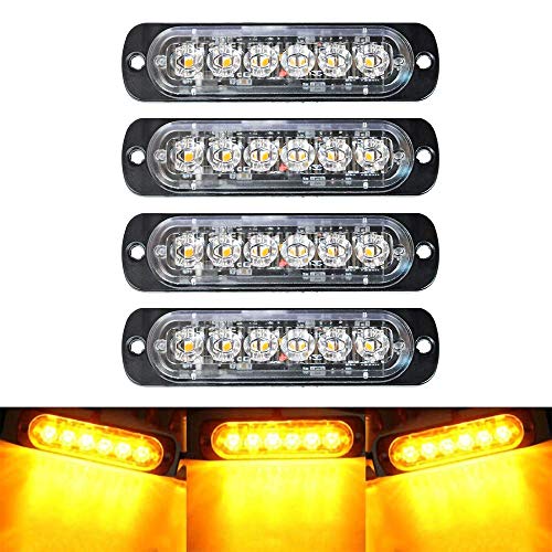 SEISSO 4-Pack 6 LED Amber Strobe Lights Vehicles Trucks Emergency Strobe Lights Kit 12V -24V Warning Hazard Flash Strobe Lights Bar Grill Grille Surface Mount Super Bright Waterproof - Image 1