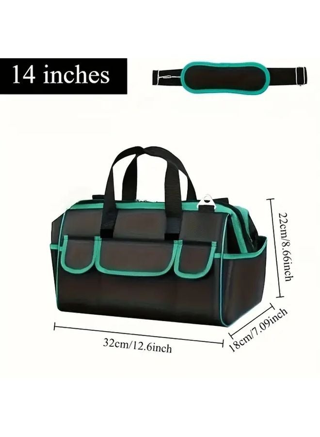 Thickened 14 Inch Heavy Duty Tool Organizer Bag Black Green Adjustable Shoulder Strap - Image 1