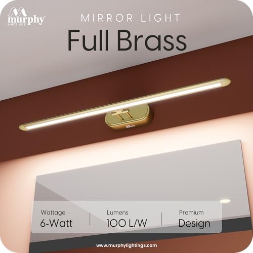 Murphy 6W Colour Changing 3in1 Brass Finish LED Mirror Light (Cool White, Warm White, Neutral White) | Adjustable Angle | Modern Vanity/Dressing/Bathroom Wall Light-Pack of 4 - Image 2