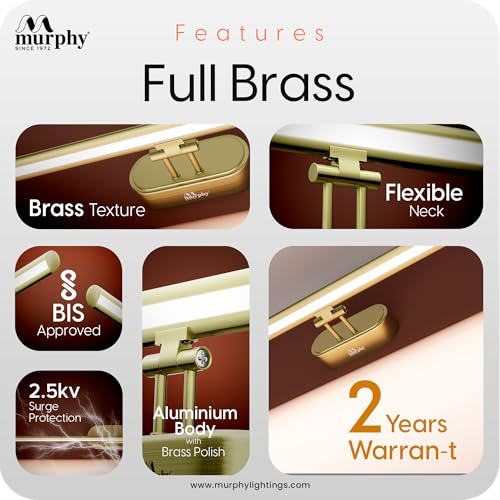 Murphy 6W Colour Changing 3in1 Brass Finish LED Mirror Light (Cool White, Warm White, Neutral White) | Adjustable Angle | Modern Vanity/Dressing/Bathroom Wall Light-Pack of 4 - Image 3